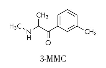 3-MMC (metaphedrone, 3-methylmethcathinone) designer drug molecule. Skeletal formula.