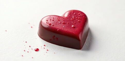 Single chocolate heart candy, glossy surface, white background, chocolate heart candy, smooth, glossy