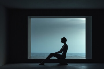 Obraz premium a minimalist portrait scene that emphasizes form and silhouette against an unembellished, simple backdrop.
