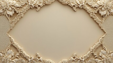 Elegant Ornate Floral Frame Design Beige Background