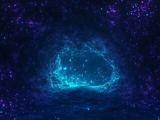 Blue particle waves flowing through a digital grid network creating a neon glow effect