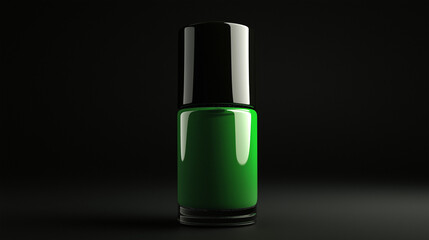 green nail polish with black cap isolated on black background , bottle of nail polish ,Manicure and pedicure concept