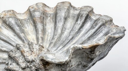 Obraz premium Ancient Gray Shell Fossil Specimen, Close-Up View of Detailed Texture and Form