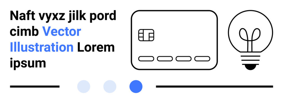 Placeholder lorem ipsum text next to outlined credit card and light bulb icons. Ideal for financial services, technology, innovation, e-commerce, startup, education, and design concepts. Landing page