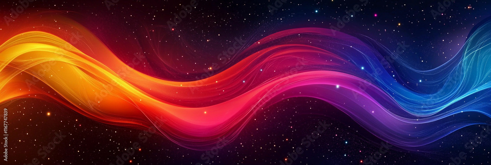 Poster colorful waves of light create a cosmic background design