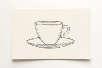 Elegant Minimalist Illustration of Thin-Lined Coffee Cup and Saucer Evoking Calm Simplicity and Sophisticated Design