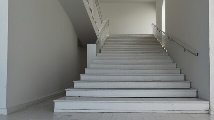 Modern white staircase in a minimalist building interior.