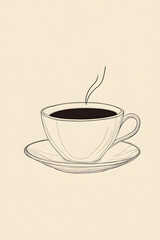 Elegant Minimalist Illustration of Thin-Lined Coffee Cup and Saucer Evoking Calm Simplicity and Sophisticated Design