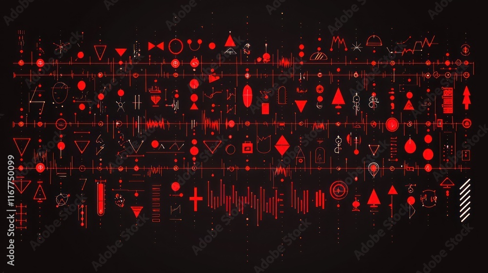 Aufkleber abstract red geometric data visualization: a symphony of shapes and signals