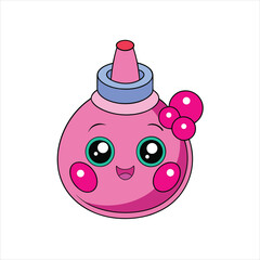 Cartoon Bottle of Pink Liquid with Cute Face Vector Art