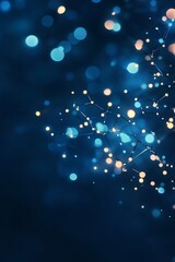 Blue light particles forming a network of digital connections with glowing dots