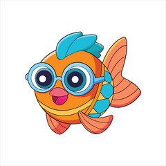 Cartoon Fish with Glasses Vector Illustration