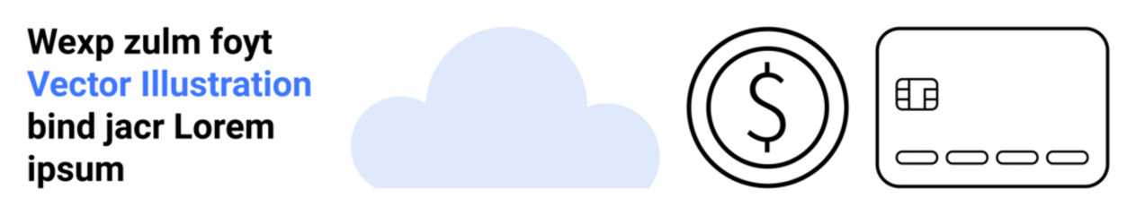 Cloud icon, dollar coin, and credit card. Ideal for cloud storage, online banking, e-commerce, financial apps, digital security fintech and tech startups. Landing page