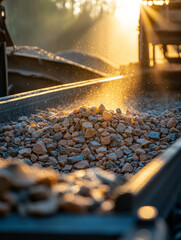 Gravel being transported in sunlight