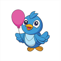 Cute Bird with Pink Balloon Vector Illustration