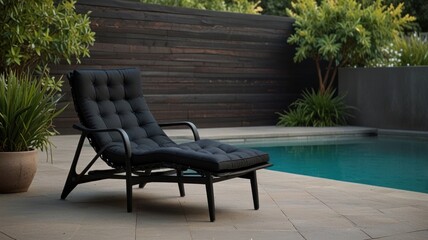 Obraz premium Black chaise lounge by pool.