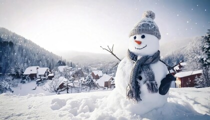  Relaxing and cute snowman town with houses made of snow 