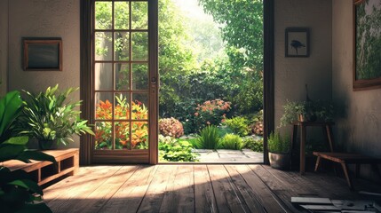 Serene Garden View from Cozy Room: A Tranquil Escape