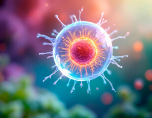 Image shows a colorful, detailed depiction of a mitochondrion, the cells energy producer It has a semi-transparent outer membrane and an inner matrix filled with cristae for resp - Generative AI
