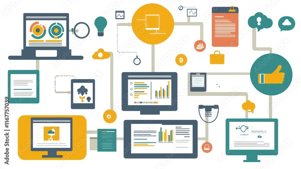 Aufkleber interconnected digital world: a network of technology and data