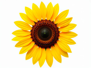 Fototapeta premium A bright yellow sunflower with fully opened petals and dark brown seeds in the center, standing out against a light background - Generative AI