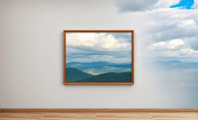 Blank picture frame mockup on a wall landscape orientation artwork template in interior design Japandi interior design interior design japandi style modern