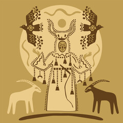 Pagan priestess with a horned skull on her head