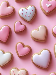Fototapeta premium cookie hearts on a pink background. Valentin. romance. sweets