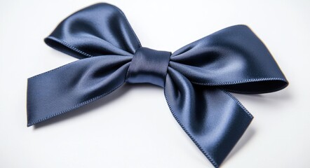 Elegant Navy Blue Ribbon Bow Isolated on White, Perfect for Gift Wrapping on Special Occasions