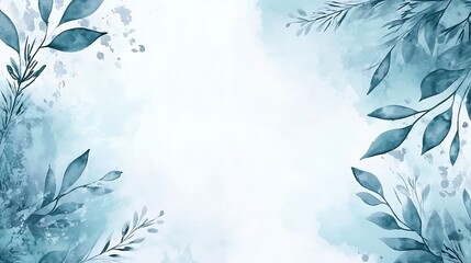 Watercolor Teal Leaves Frame Background Design