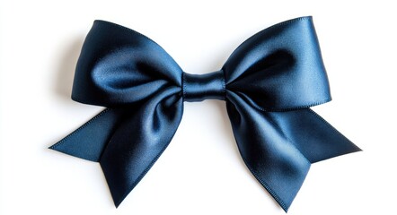 Sleek Navy Blue Ribbon Bow. Elegant Decoration for Gifts and Special Occasions on a Crisp White Background