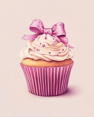 Charming Valentine's Day Cupcake Delight: Isolated, Sweet, and Decorated with Cream and Bow