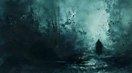 Fototapeta premium A Vividly Chaotic Vision - An Abstract Grunge Brush Portrait of Emotional Turmoil and Mystery