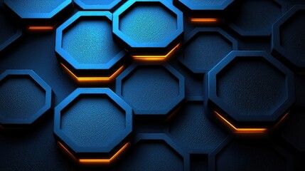 Abstract blue octagon pattern with orange glow.