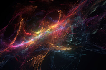 Dynamic neon-colored light trails forming a vibrant energy explosion in space