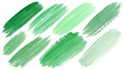 Green watercolor strokes, textured brush marks, artistic background, vibrant shades, abstract design elements.