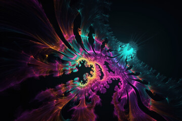 Obraz premium Abstract glowing fractal patterns in vibrant neon colors with cosmic energy