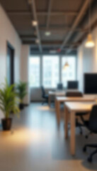 Blurred office design photo showing ultra-stylish and modern workspace