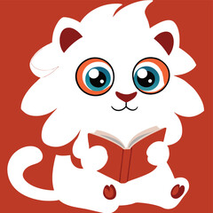 Cute lion celebrate the day of international education day by reading book art illustration