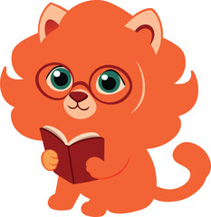 Cute lion celebrate the day of international education day by reading book art illustration