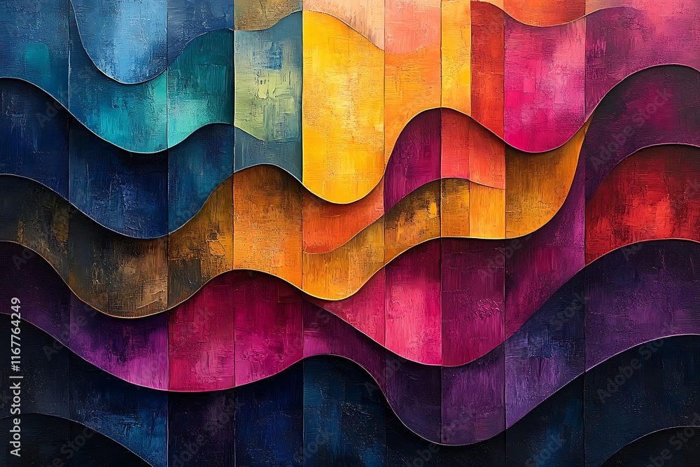 Poster abstract art capturing beauty of cultural diversity with layered colorful forms representing unity i