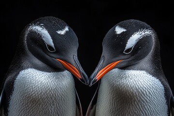 Naklejka premium Gentoo Penguins in their Natural Habitat: A Captivating Scene of Wildlife in a Snowy Landscape
