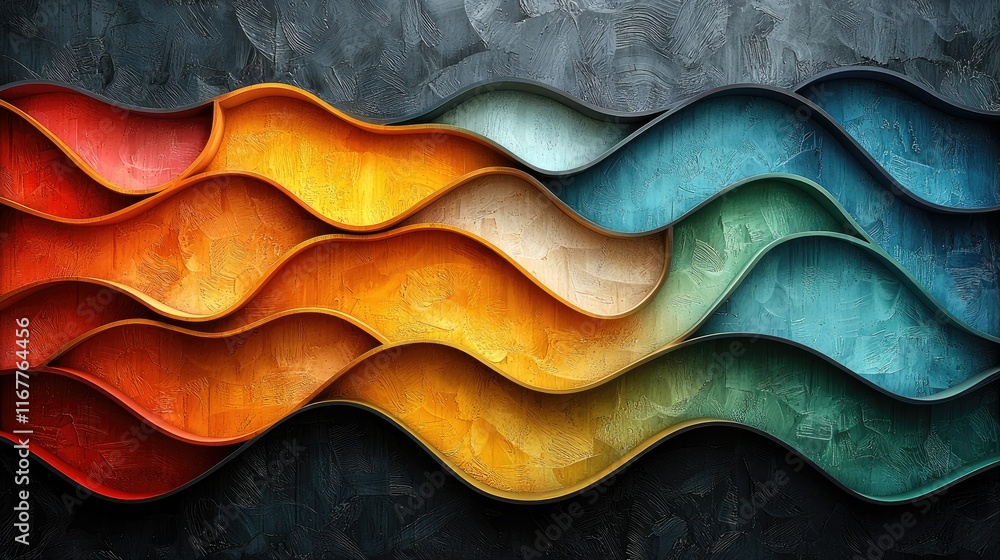 Poster abstract colorful wavy design with layered texture.