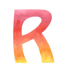 The letter R on a white background. Watercolor illustration, poster.