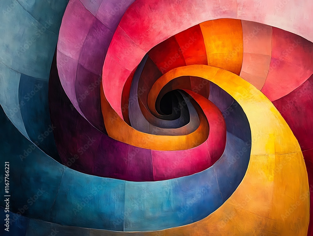 Poster abstract art portraying dynamics of time management and productivity with swirling paths and layered