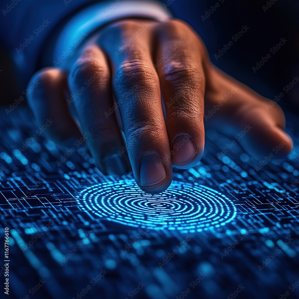 Poster digital fingerprint authentication technology demonstration modern office technology digital environ