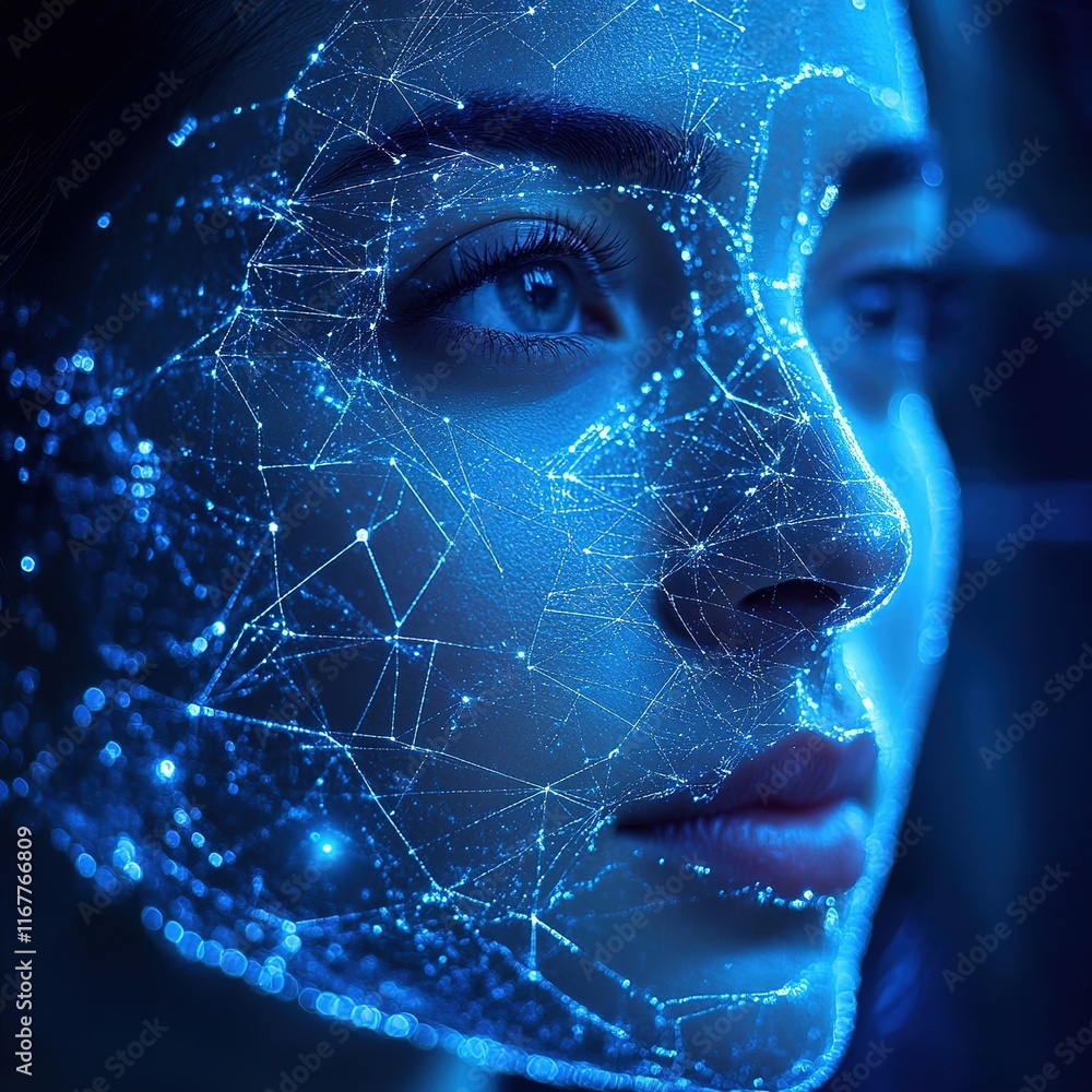Poster digital transformation portrait futuristic setting concept art tech environment close-up view neural