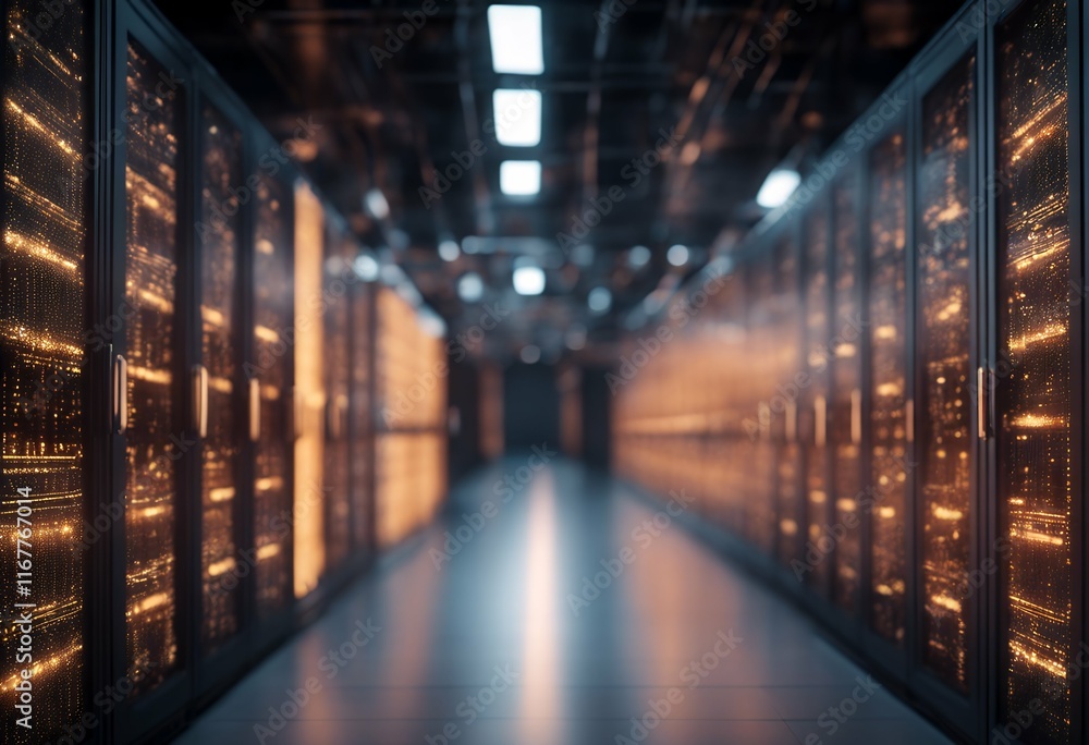 Aufkleber servers data working internet center corridor shot full co. rack supercomputers