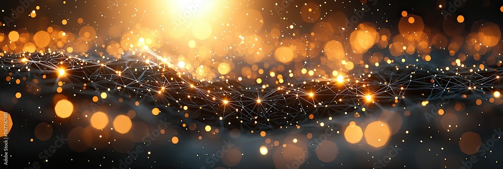 Poster abstract glowing network with bokeh lights.