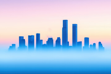 Fototapeta premium city skyline emerging from colorful smoggy haze